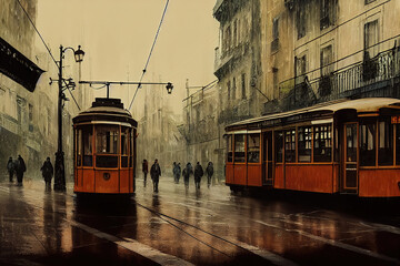 Fototapeta premium AI generated image of a tram in Lisbon city