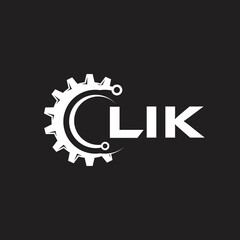 LIK letter technology logo design on black background. LIK creative initials letter IT logo concept. LIK setting shape design.
