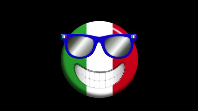 Italy.Animation of smiling face with italian flag isolated by the Alpha channel (transparent background).Animated Emoji. Smiley face icon animation .Emoticon.Travel Italy