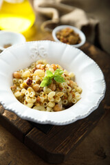 Pasta with olive tapenade and chickpeas