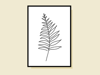 Fern leaf continues one line style line art. wall decor line art abstract.