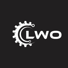 LWO letter technology logo design on black background. LWO creative initials letter IT logo concept. LWO setting shape design.
