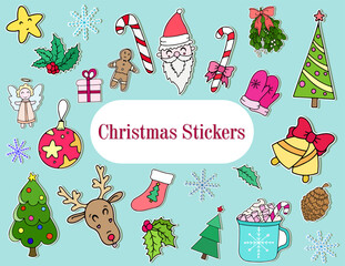 Christmas and new year vector doodle icons stickers set