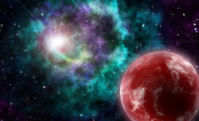 Space illustration of planets and stardust.