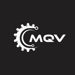 Fototapeta premium MQV letter technology logo design on black background. MQV creative initials letter IT logo concept. MQV setting shape design. 