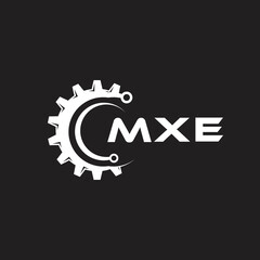 MXE letter technology logo design on black background. MXE creative initials letter IT logo concept. MXE setting shape design.
