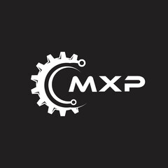 MXP letter technology logo design on black background. MXP creative initials letter IT logo concept. MXP setting shape design.
