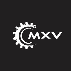 MXV letter technology logo design on black background. MXV creative initials letter IT logo concept. MXV setting shape design.
