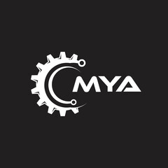 MYA letter technology logo design on black background. MYA creative initials letter IT logo concept. MYA setting shape design.
