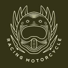 Motorcycle Helmet illustration Monoline Vector Logo, Race Bike Equipment vintage badge, creative emblem Design For Business