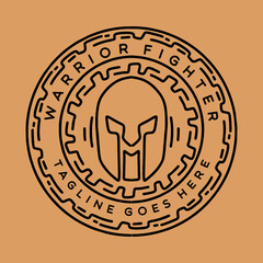 warrior shield helmet illustration Monoline Vector Logo, armour sparta vintage badge, creative emblem Design For Business