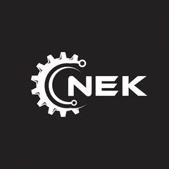Fotobehang NEK letter technology logo design on black background. NEK creative initials letter IT logo concept. NEK setting shape design.  © designhill