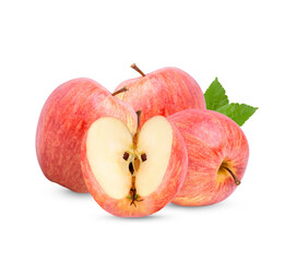 Fresh apple with leaves isolated on transparent background. (.PNG)