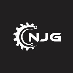 NJG letter technology logo design on black background. NJG creative initials letter IT logo concept. NJG setting shape design.
