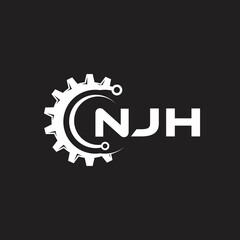 NJH letter technology logo design on black background. NJH creative initials letter IT logo concept. NJH setting shape design.
