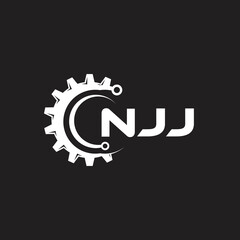 NJJ letter technology logo design on black background. NJJ creative initials letter IT logo concept. NJJ setting shape design.
