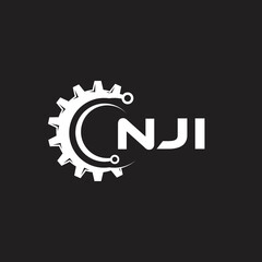 NJI letter technology logo design on black background. NJI creative initials letter IT logo concept. NJI setting shape design.
