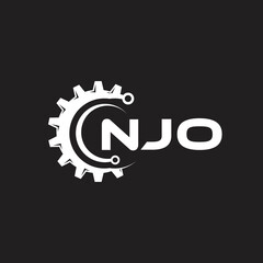 NJO letter technology logo design on black background. NJO creative initials letter IT logo concept. NJO setting shape design.
