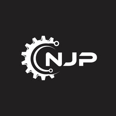 NJP letter technology logo design on black background. NJP creative initials letter IT logo concept. NJP setting shape design.
