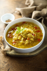 Traditional lentil soup with vegetables