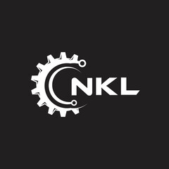 NKL letter technology logo design on black background. NKL creative initials letter IT logo concept. NKL setting shape design.

