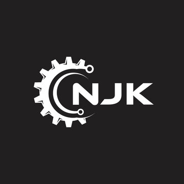 NJK letter technology logo design on black background. NJK creative initials letter IT logo concept. NJK setting shape design.
