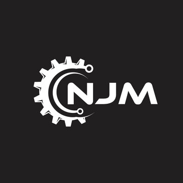 NJM letter technology logo design on black background. NJM creative initials letter IT logo concept. NJM setting shape design.

