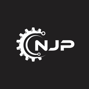 NJP letter technology logo design on black background. NJP creative initials letter IT logo concept. NJP setting shape design.
