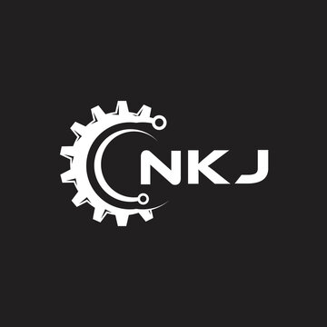 NKJ letter technology logo design on black background. NKJ creative initials letter IT logo concept. NKJ setting shape design.
