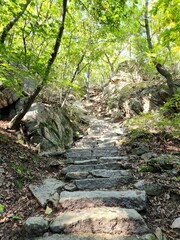 stone stairs in the mountains - hiking in the Korean mountains - Dobongsan - Bukhansan - Mangwolsa Temple