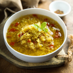 Traditional lentil soup with vegetables