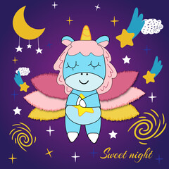 Sweet night_little unicorn with a star