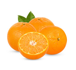 Fresh orange with leaves isolated on transparent background. (.PNG)