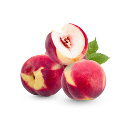 Fresh peach with leaves isolated on transparent background. (.PNG)