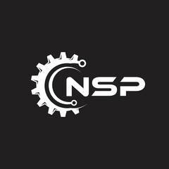 NSP letter technology logo design on black background. NSP creative initials letter IT logo concept. NSP setting shape design.
