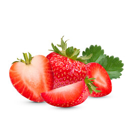 Strawberries with leaves isolated on transparent background (.PNG)