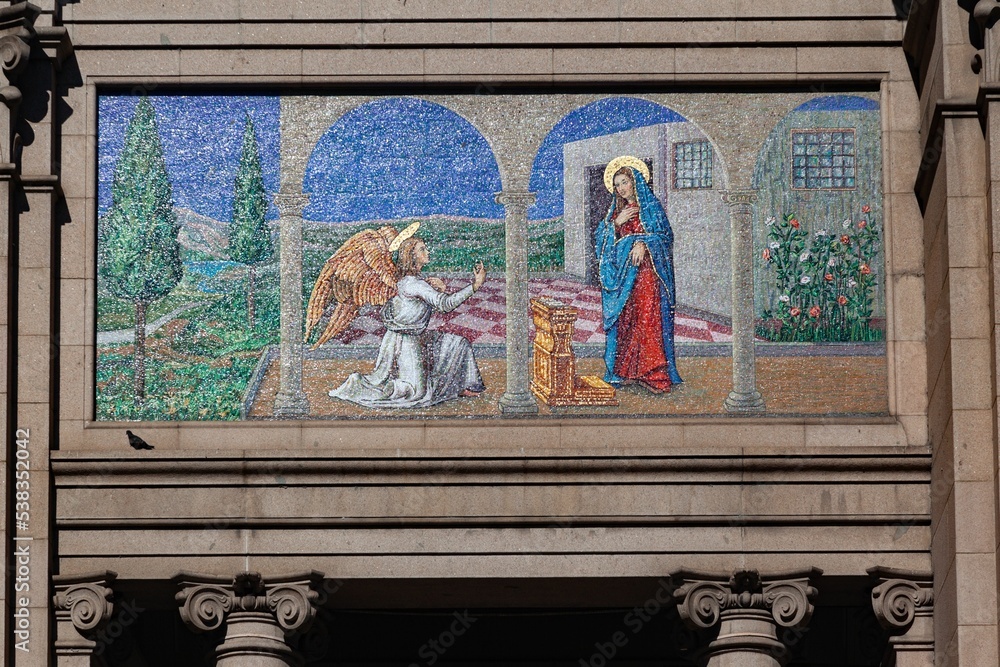 Sticker Facade with paintings on the wall of the Metropolitan Cathedral of Our Lady Mother of God in Brazil