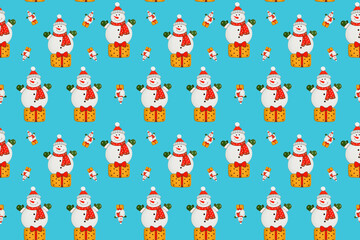 seamless pattern with funny snowmans
