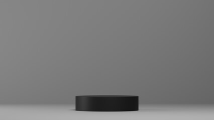 gray monochrome background with Black pedestal or podium mockup, empty platform for product showcase and presentation, 3d rendering