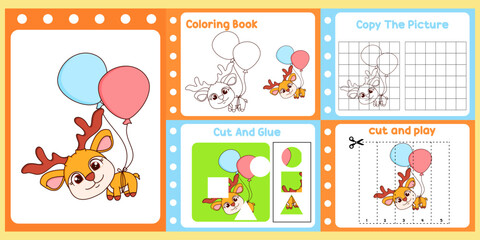 worksheets pack for kids with deer vector. children's study book