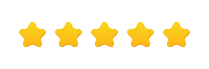 5 star rating. Positive feedback to service or product. Good customer experience.

