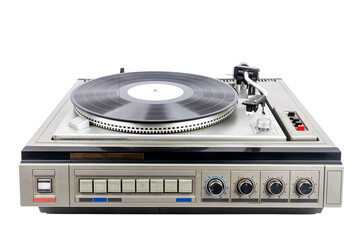 Vintage turntable record player with black vinyl