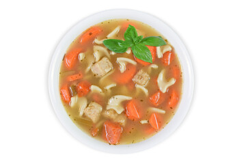 Home Cooked Chicken Noodle Soup Isolated on a White Background with Clipping Path