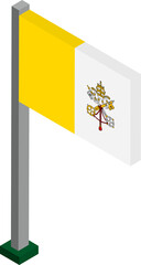 Vatican City Flag on Flagpole in Isometric dimension.
