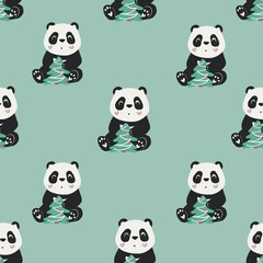 Obraz premium panda pattern with Christmas tree