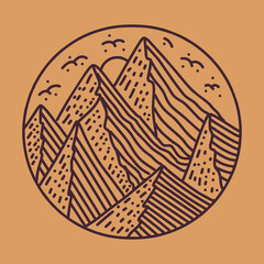 mountain illustration Monoline Vector Logo, forest vintage badge, creative emblem Design For Business