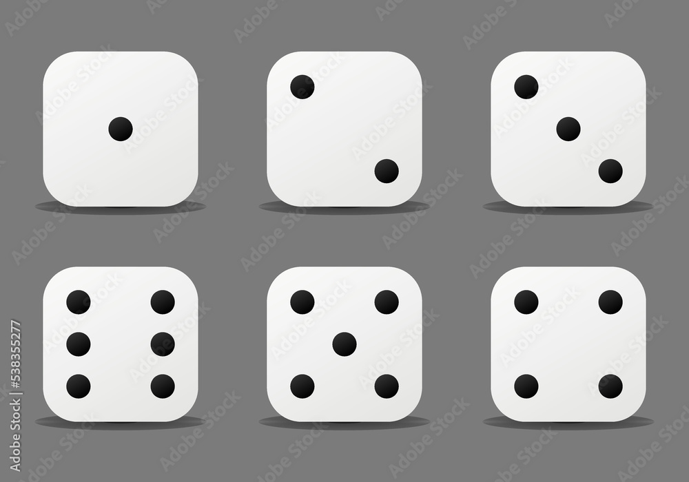 Aufkleber dice sides or dice faces icon set in flat style design with shadow effect, isolated on background. s