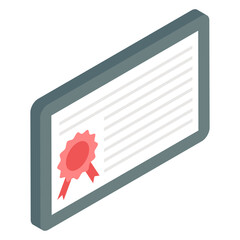Paper with badge, isometric design of degree icon