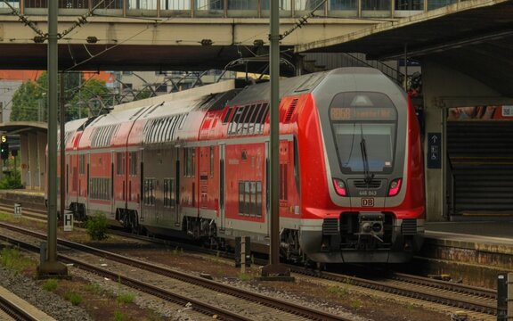Closeup view of the Twindexx Vario train in Heidelberg, Germany
