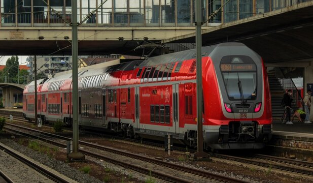 Closeup view of the Twindexx Vario train in Heidelberg, Germany